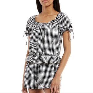 NWOT I.N. San Francisco Tie-Sleeve Gingham-Print Top